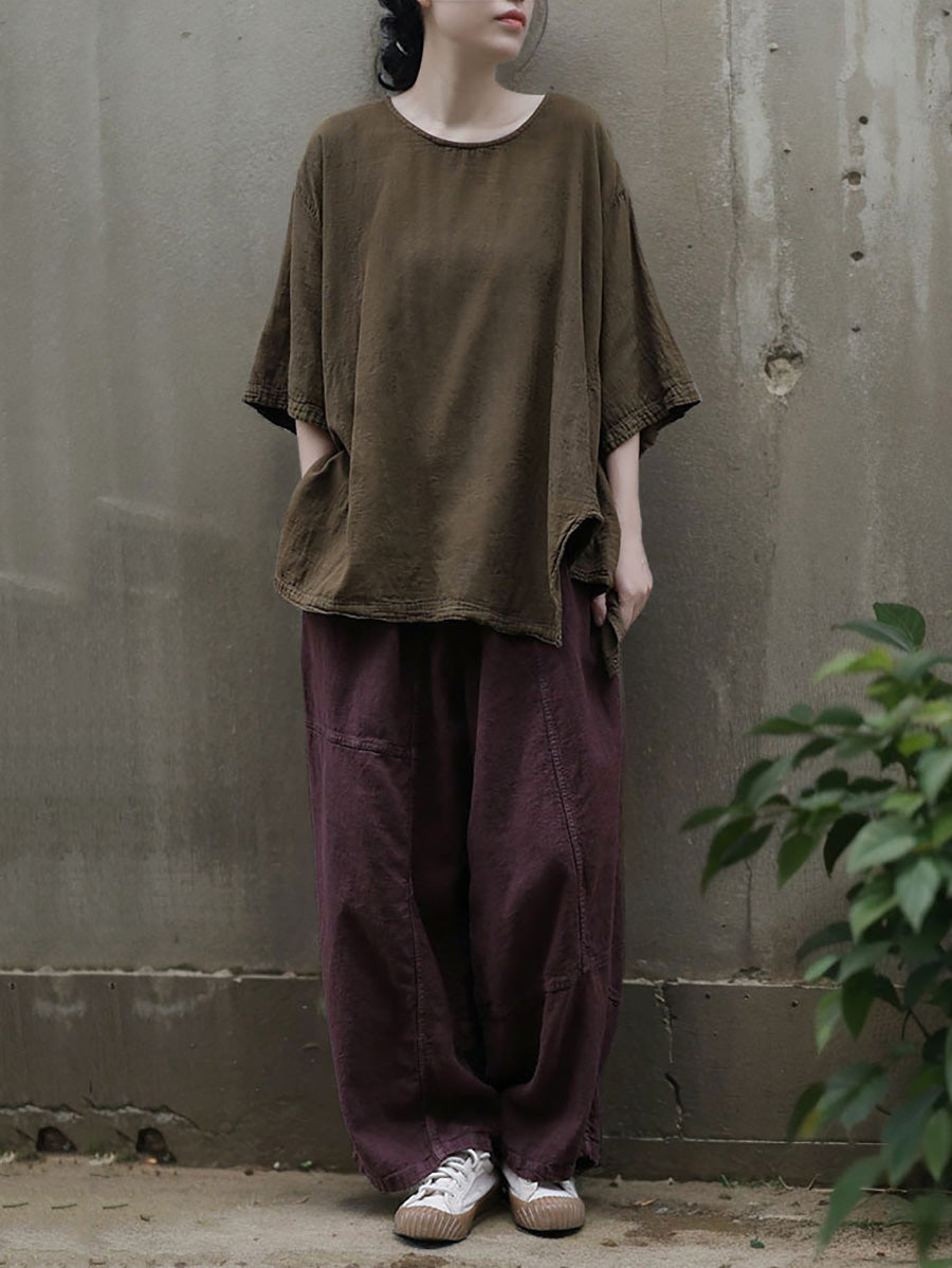 O-Neck Summer Casual Color 100%Cotton Pure Women Shirt