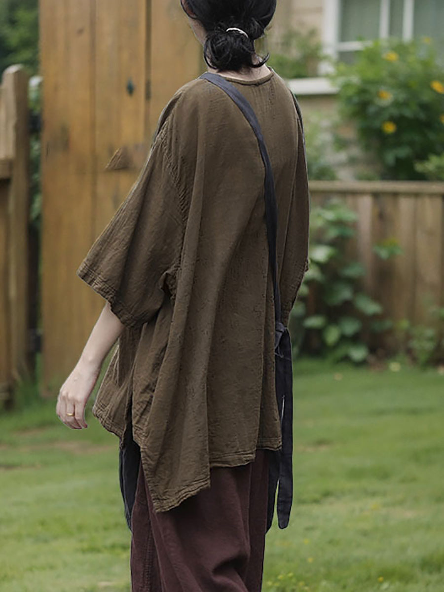 O-Neck Summer Casual Color 100%Cotton Pure Women Shirt