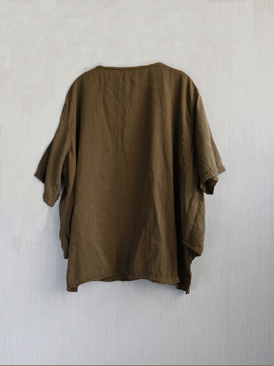 O-Neck Summer Casual Color 100%Cotton Pure Women Shirt