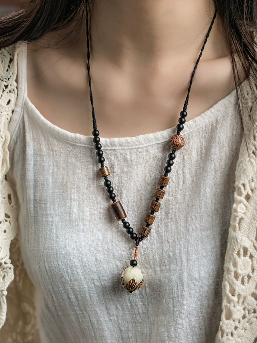 Women Necklace Wooden Bead Bodhi Ethnic