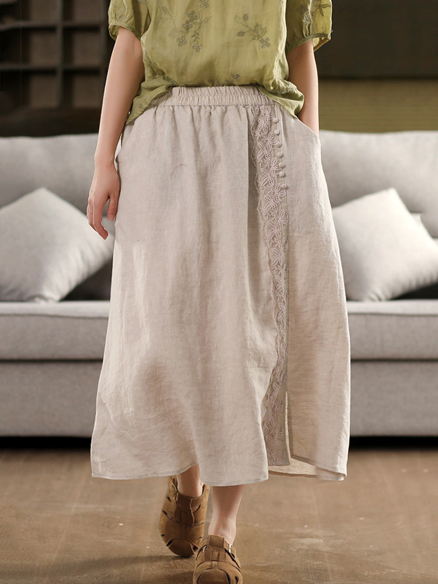 Skirt Summer Lace Women Color 100%Linen Pure