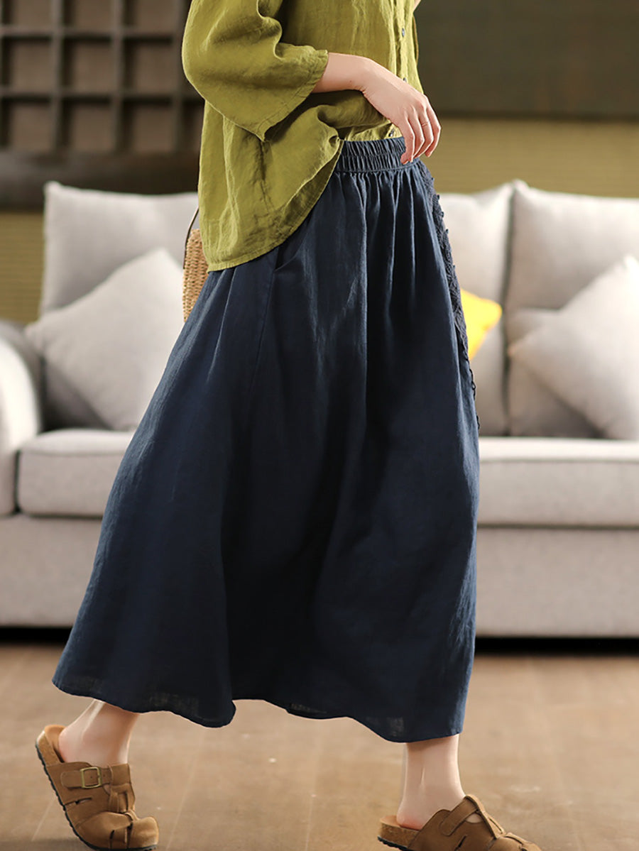 Skirt Summer Lace Women Color 100%Linen Pure