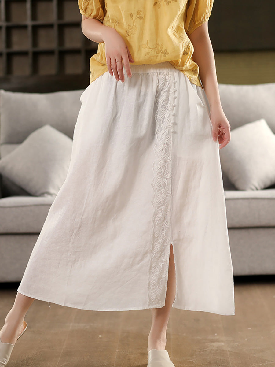 Skirt Summer Lace Women Color 100%Linen Pure