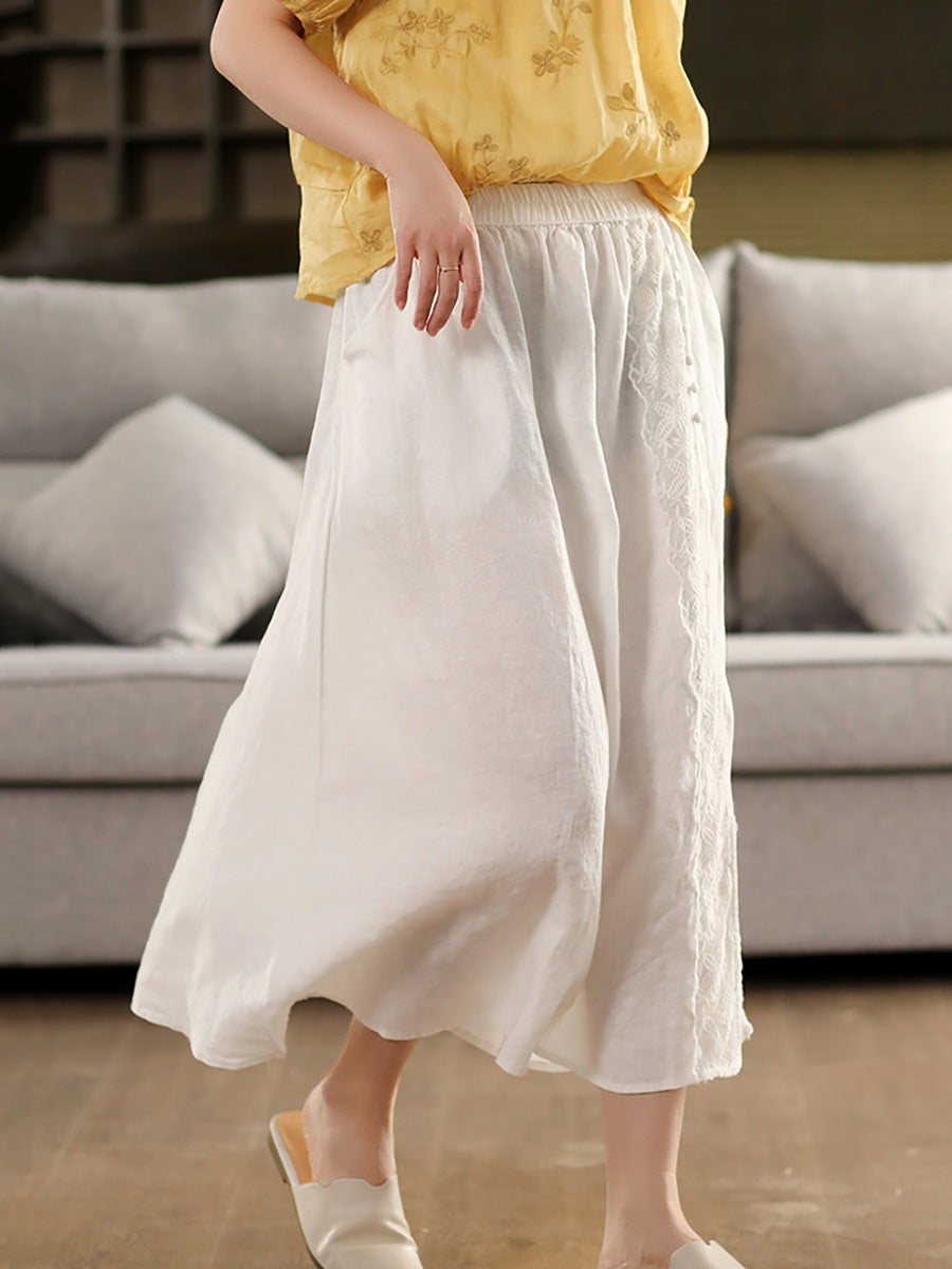 Skirt Summer Lace Women Color 100%Linen Pure