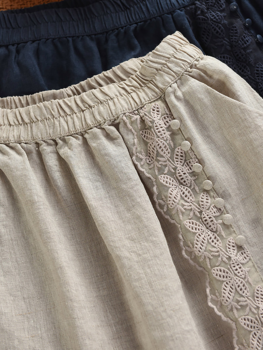 Skirt Summer Lace Women Color 100%Linen Pure