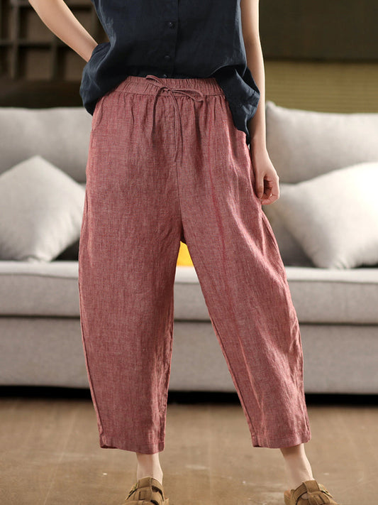 Harem Retro Summer Pure Pants Women Color 100%Linen
