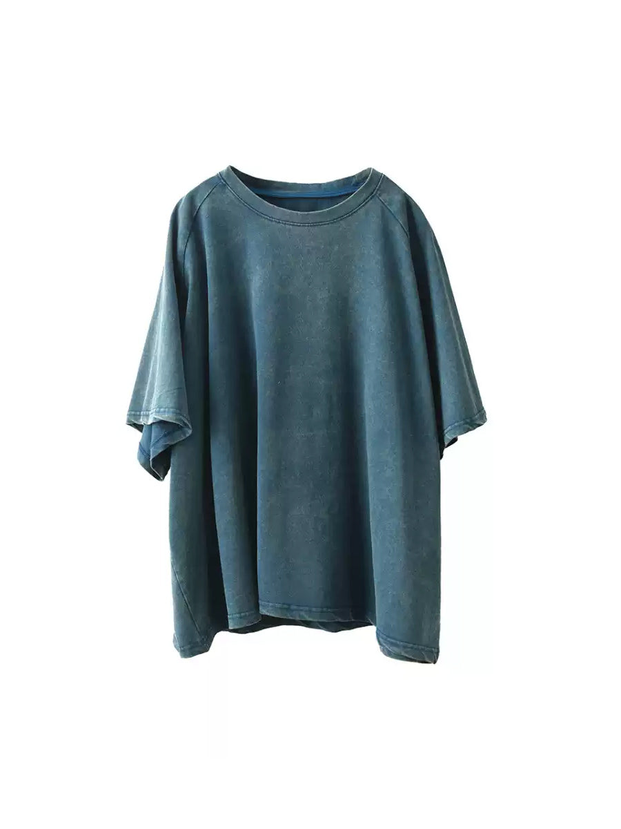 Women Shirt O-Neck Casual 100%Cotton Summer Pure Color