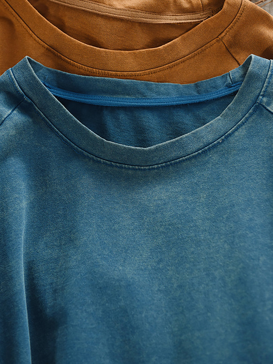 Women Shirt O-Neck Casual 100%Cotton Summer Pure Color