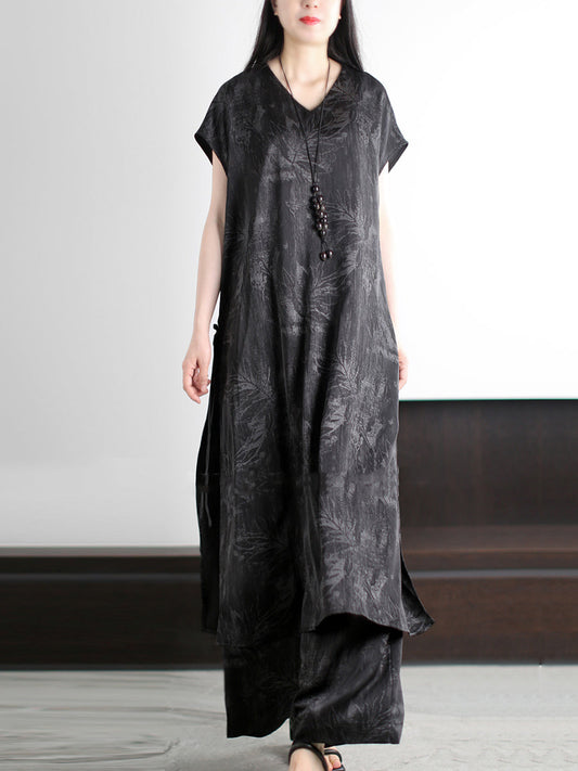 Suits Summer V-Neck Loose Vintage Flower Women