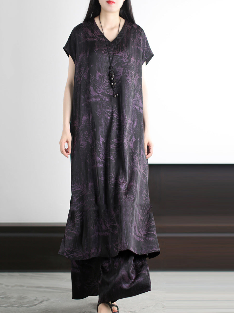 Suits Summer V-Neck Loose Vintage Flower Women