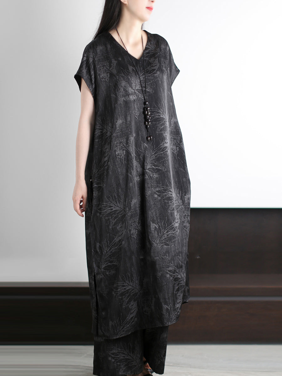 Suits Summer V-Neck Loose Vintage Flower Women