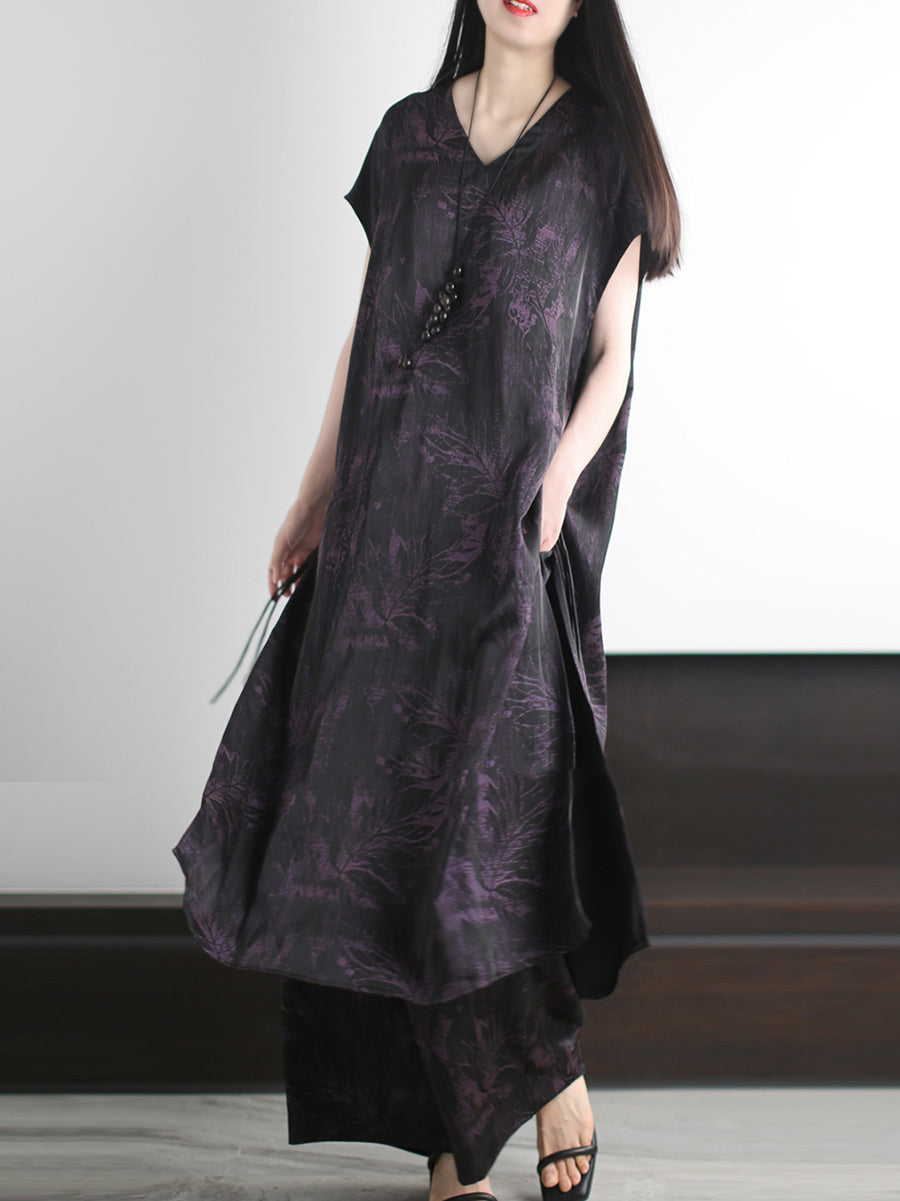 Suits Summer V-Neck Loose Vintage Flower Women