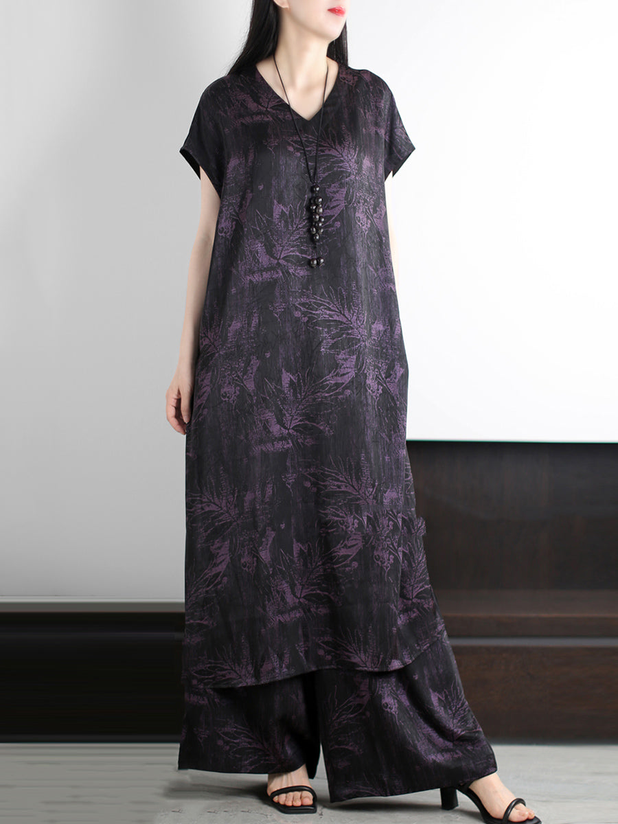 Suits Summer V-Neck Loose Vintage Flower Women