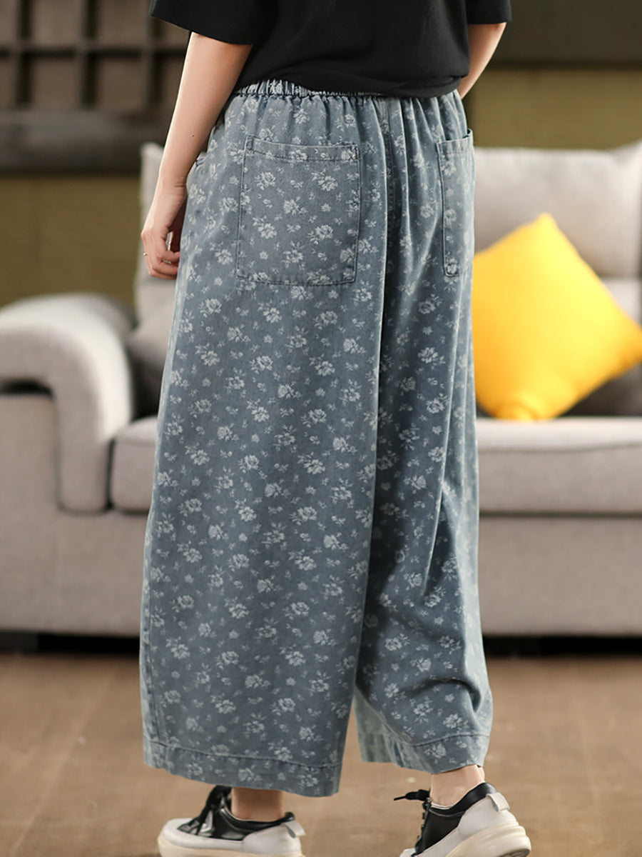 Pants Worn Floral Wide-leg Loose Women Denim