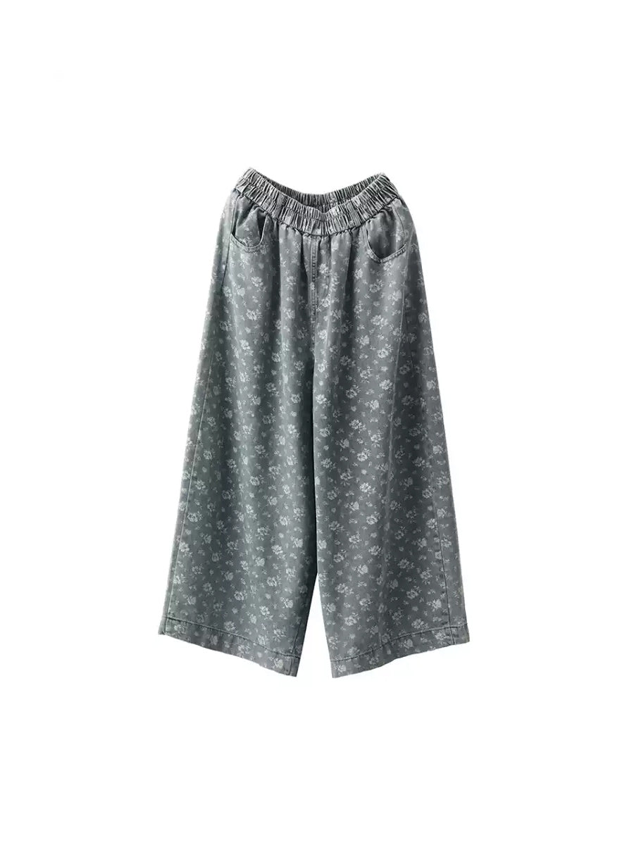 Pants Worn Floral Wide-leg Loose Women Denim