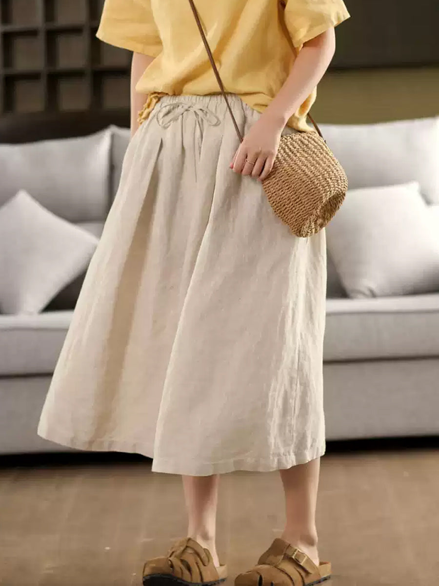 Women Pure Summer Color 100%Linen Skirt
