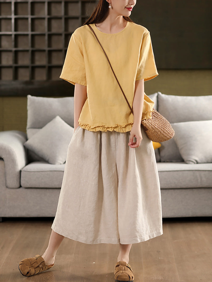 Women Pure Summer Color 100%Linen Skirt