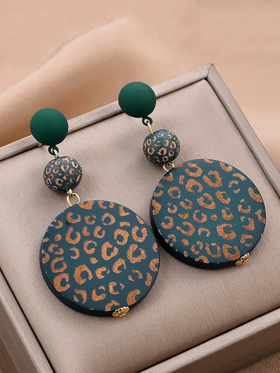Round S925Sliver Women Earrings Wooden Vintage