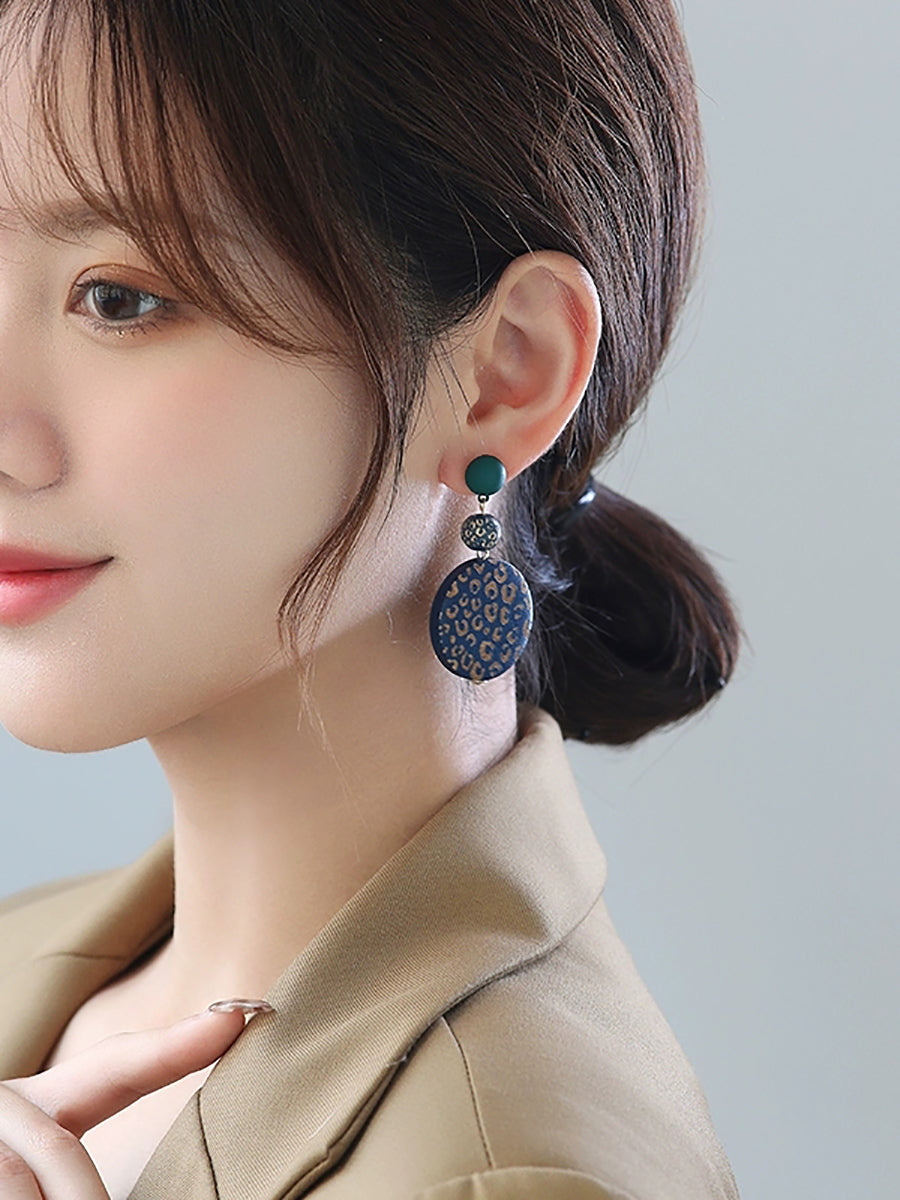 Round S925Sliver Women Earrings Wooden Vintage