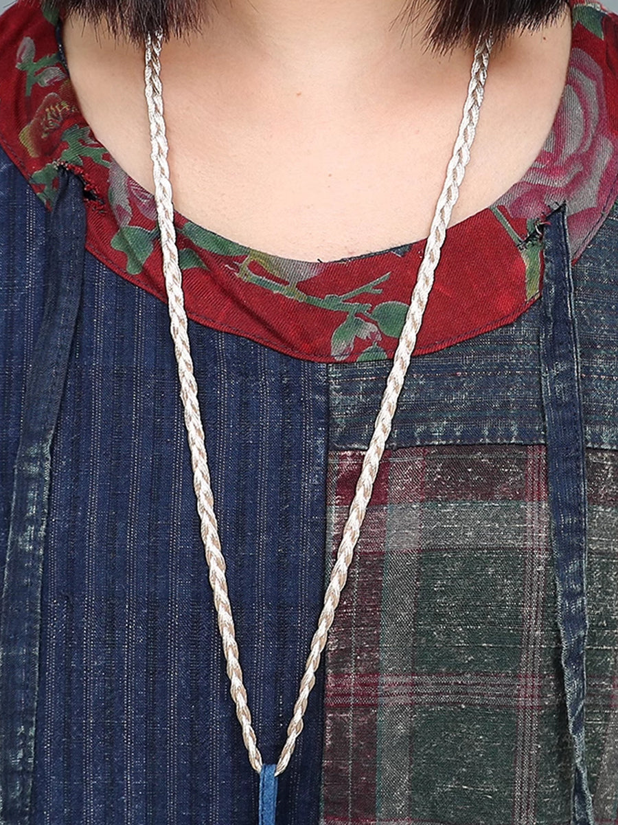 Women Patchwork Dress O-Neck Retro Summer Cotton