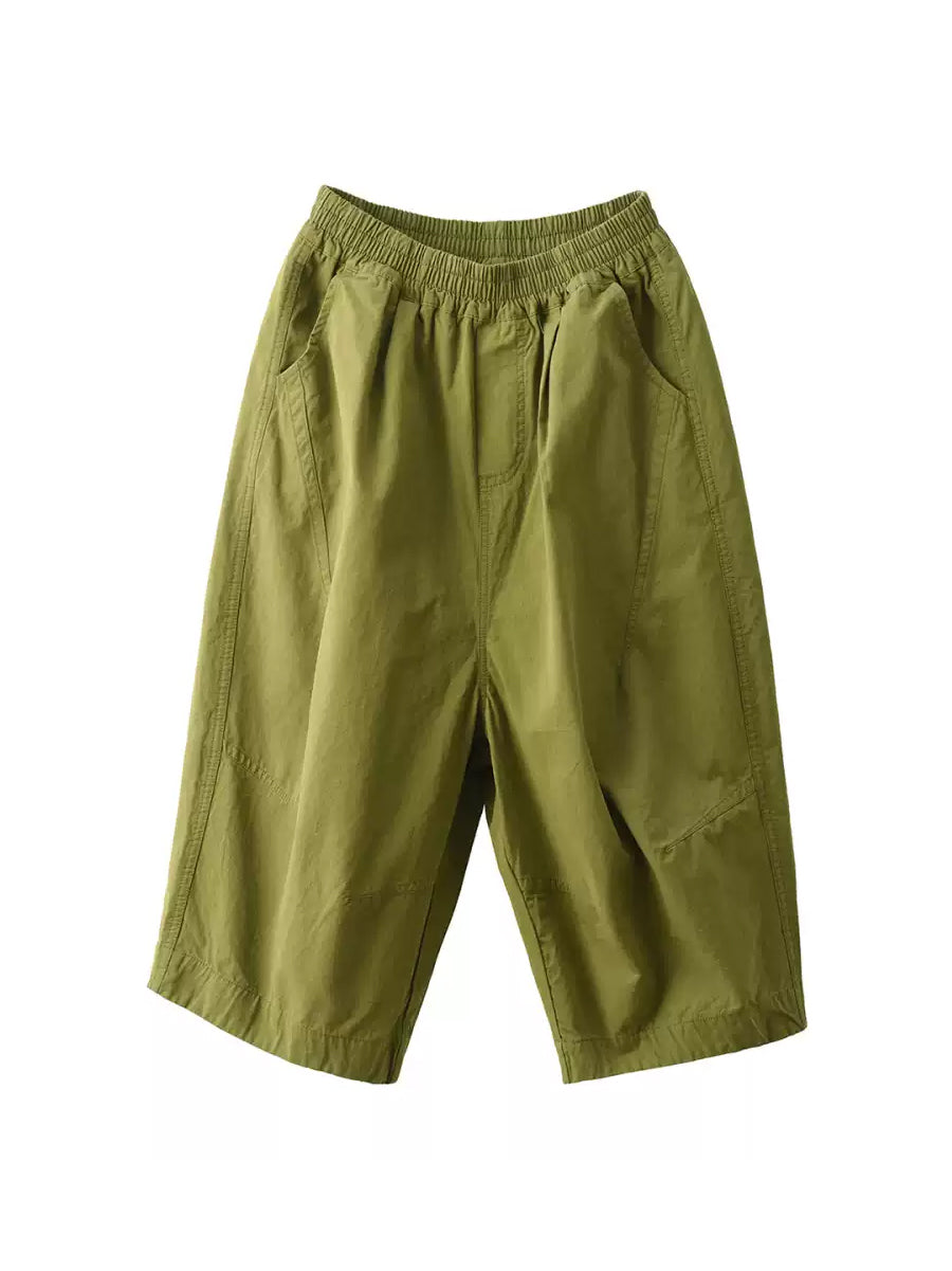 Pure Pants Women Color 100%Cotton Casual Cropped
