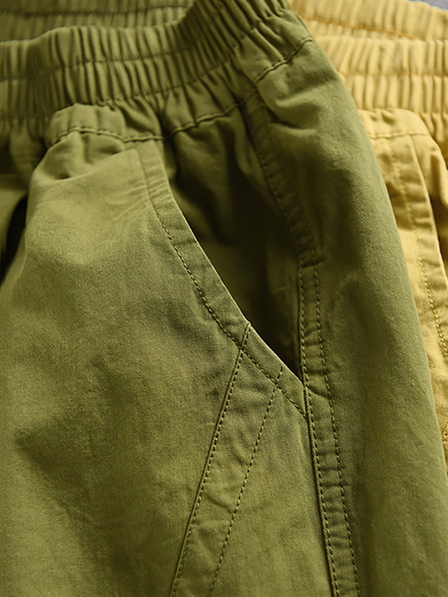 Pure Pants Women Color 100%Cotton Casual Cropped