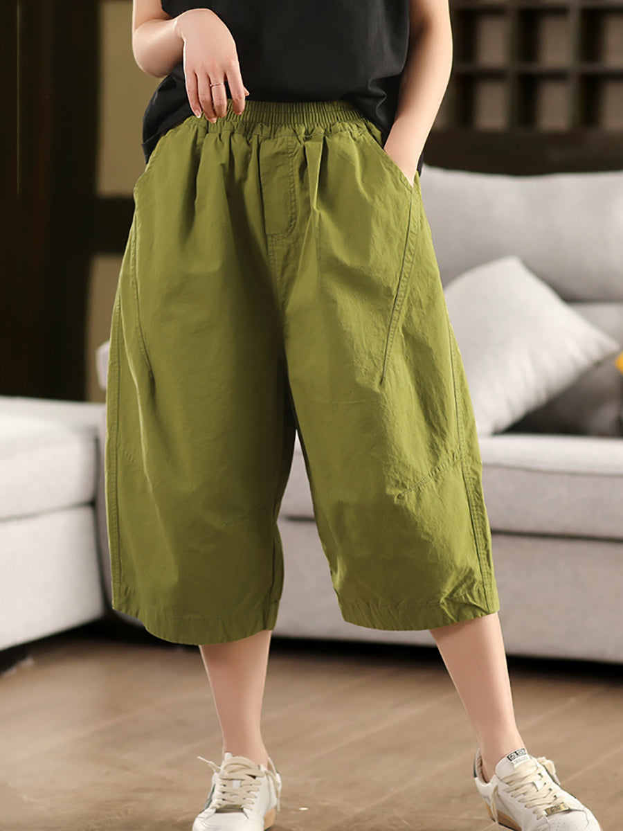 Pure Pants Women Color 100%Cotton Casual Cropped