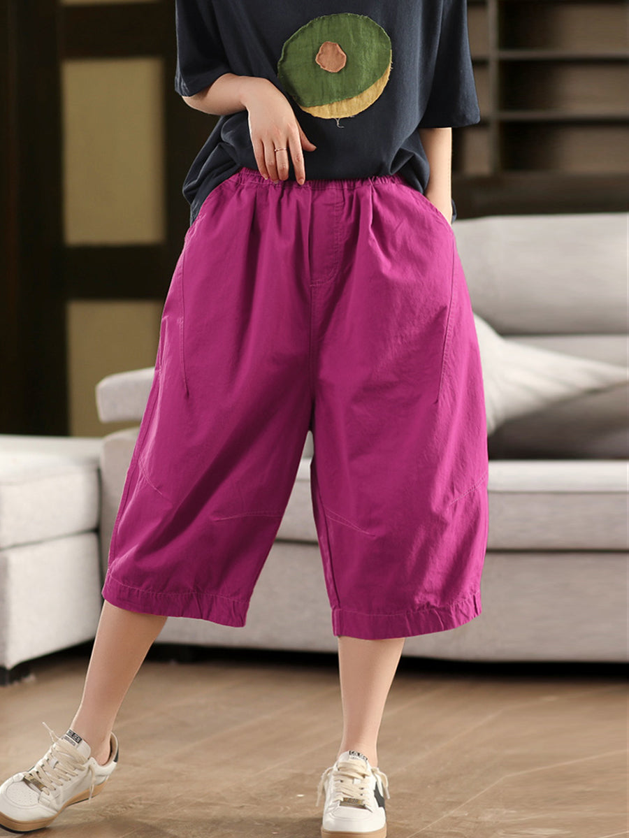 Pure Pants Women Color 100%Cotton Casual Cropped
