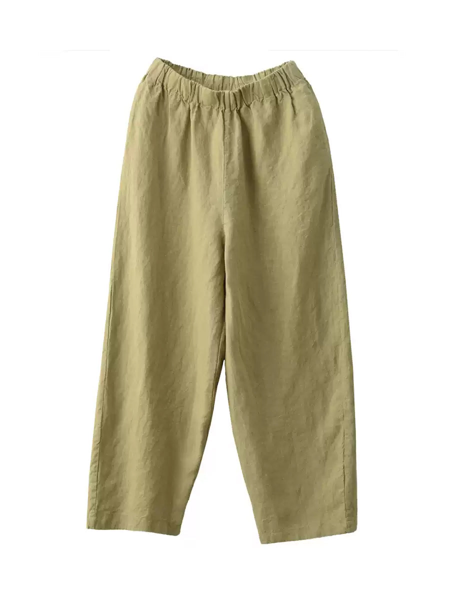 100%Hemp Casual Women Straight Color Pure Summer Pants