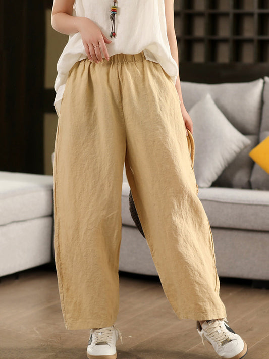100%Hemp Casual Women Straight Color Pure Summer Pants