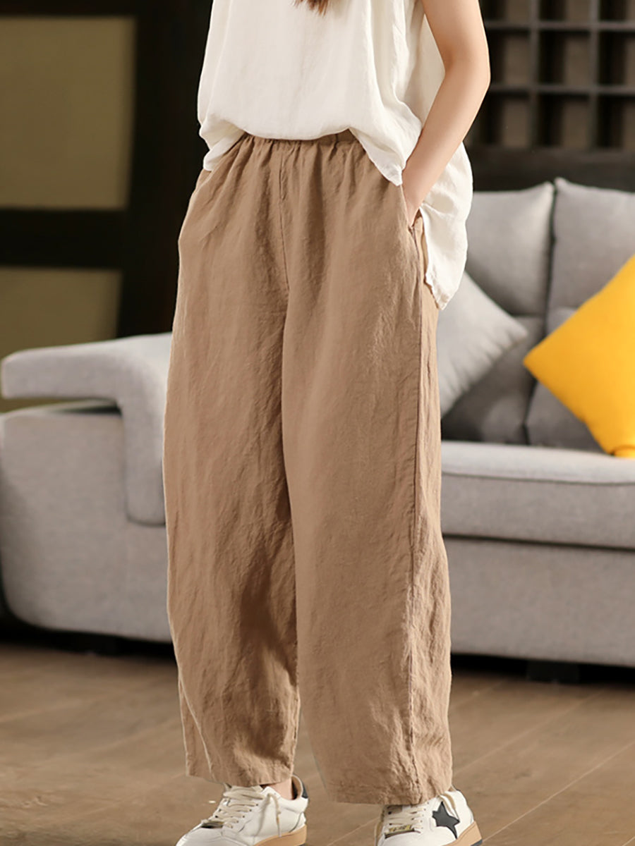 100%Hemp Casual Women Straight Color Pure Summer Pants