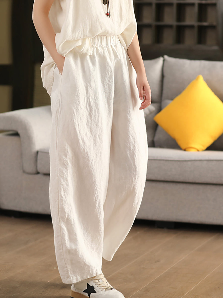 100%Hemp Casual Women Straight Color Pure Summer Pants
