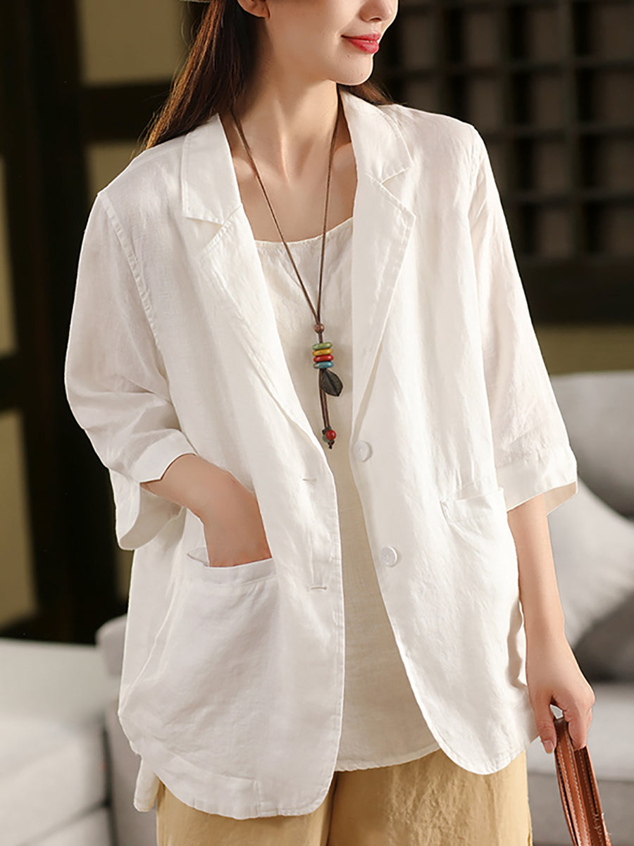 Artsy 100%Linen Pure Coat Women Color Shirt Summer