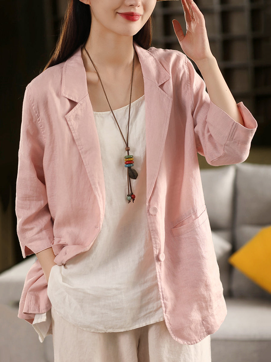 Artsy 100%Linen Pure Coat Women Color Shirt Summer