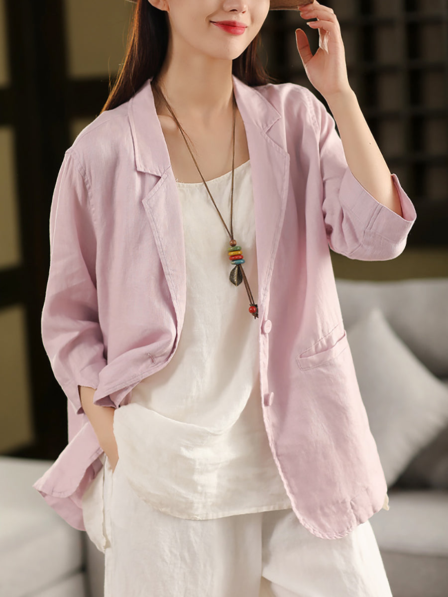 Artsy 100%Linen Pure Coat Women Color Shirt Summer