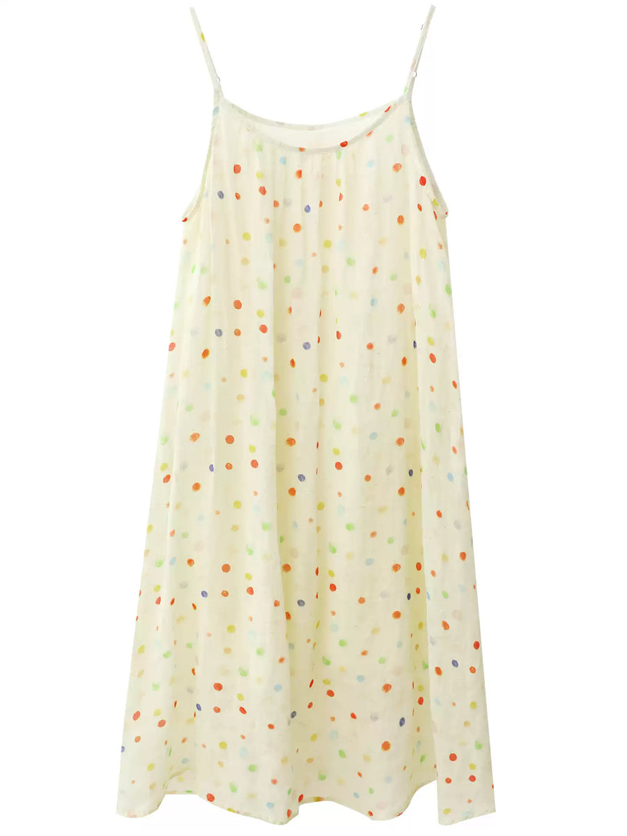 Women Summer Artsy O-Neck Flower Vest 100%Ramie Dress