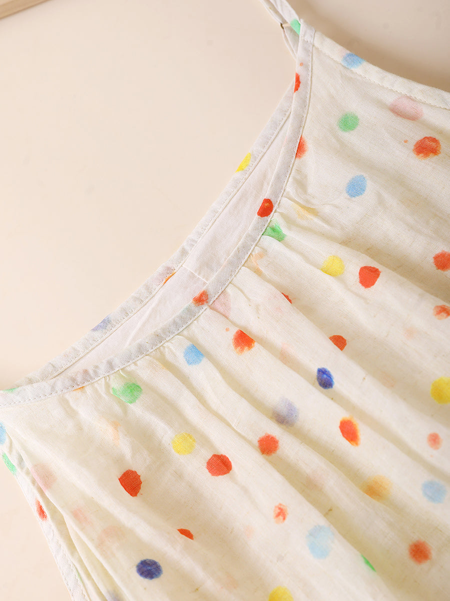 Women Summer Artsy O-Neck Flower Vest 100%Ramie Dress