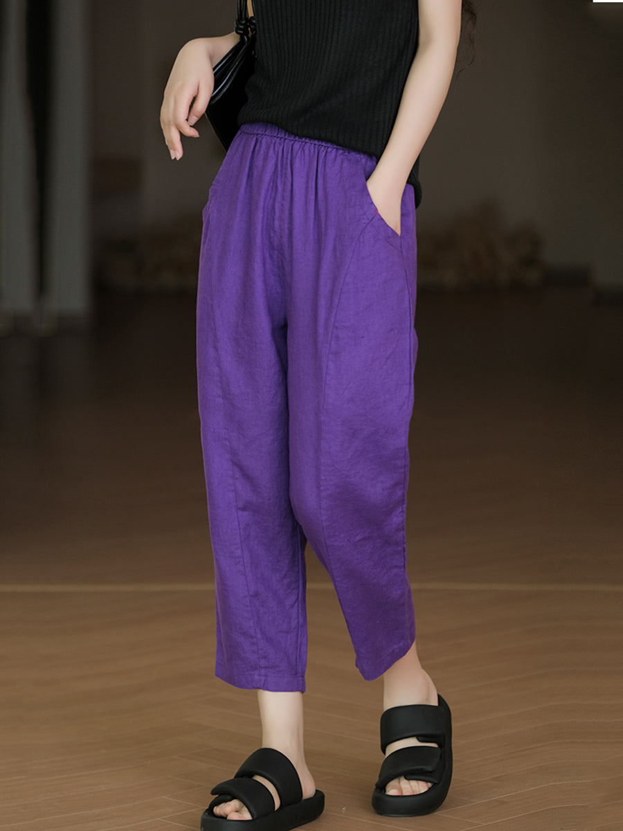 Color Pure Harem Summer Women Pants Casual 100%Linen