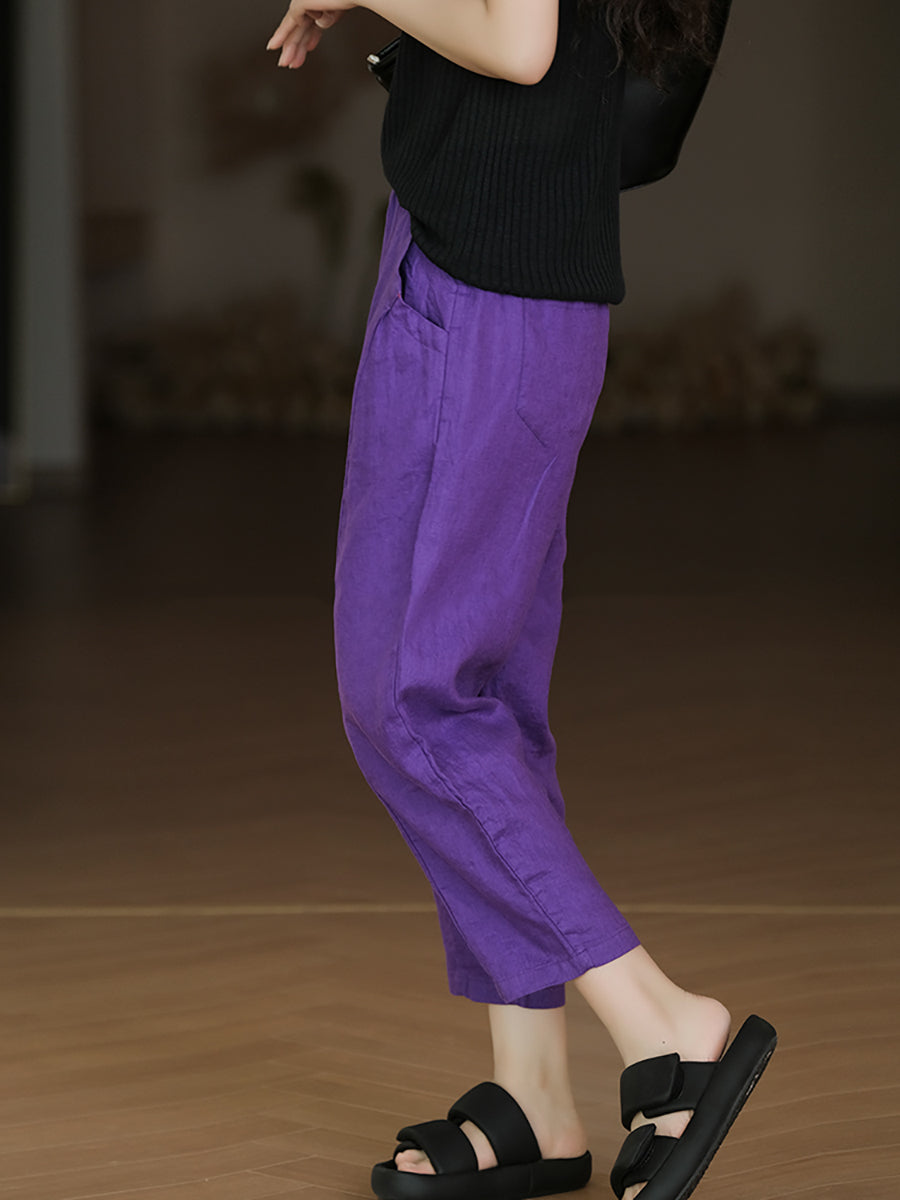 Color Pure Harem Summer Women Pants Casual 100%Linen
