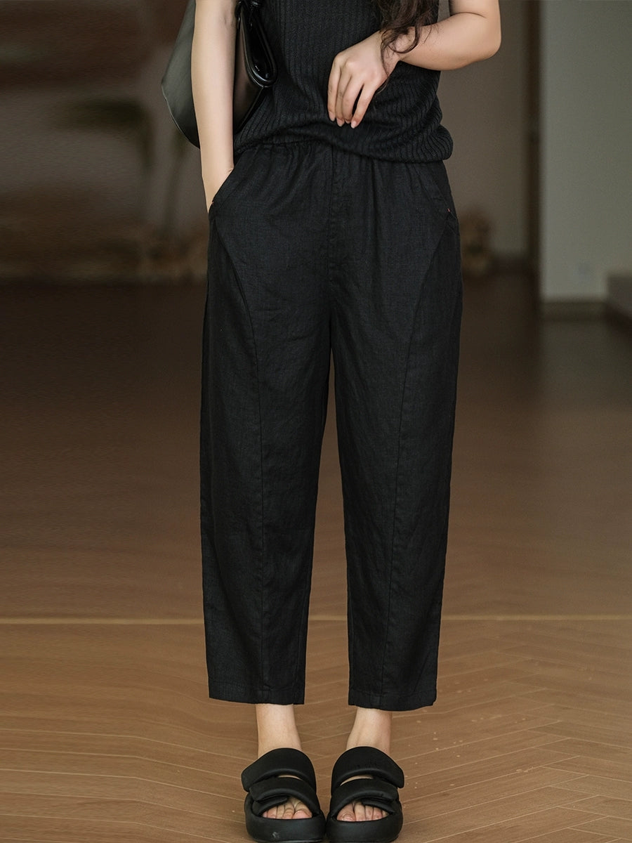 Color Pure Harem Summer Women Pants Casual 100%Linen