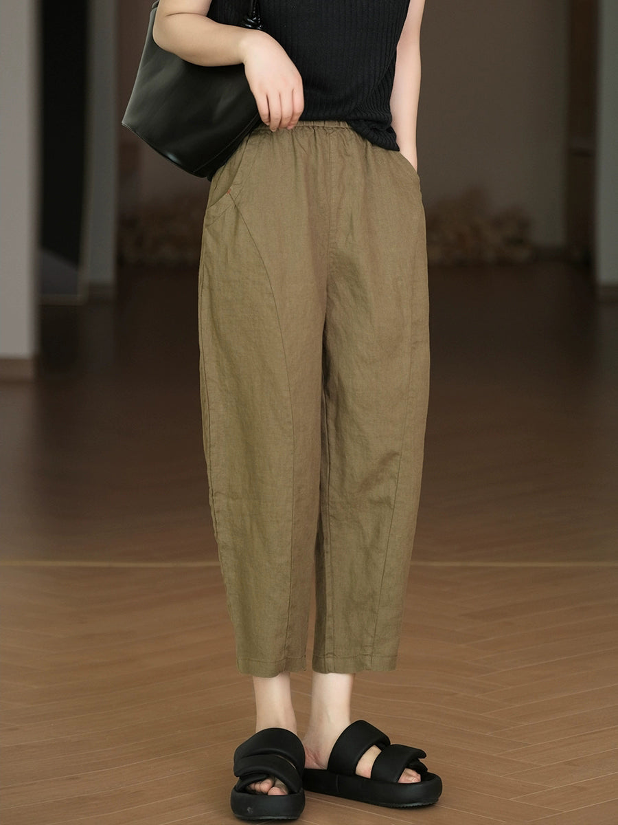 Color Pure Harem Summer Women Pants Casual 100%Linen