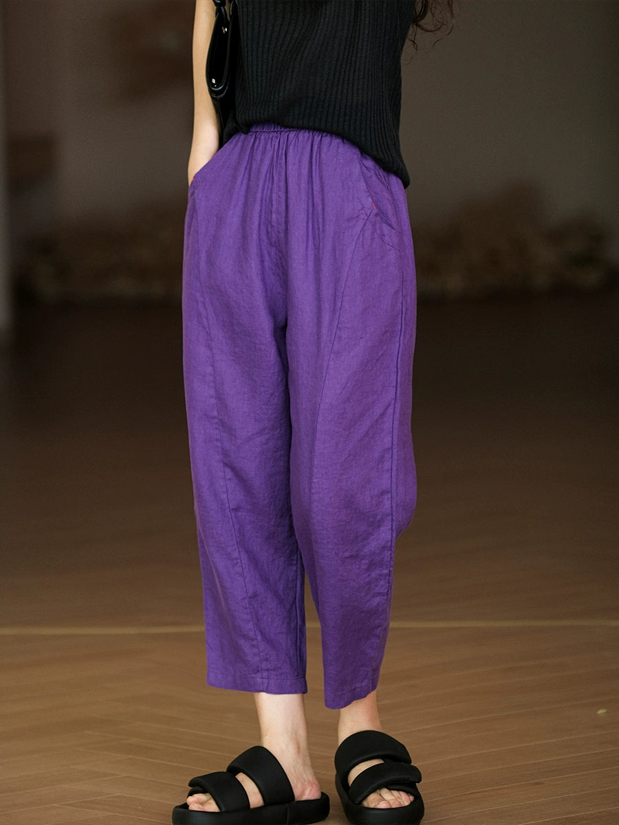 Color Pure Harem Summer Women Pants Casual 100%Linen