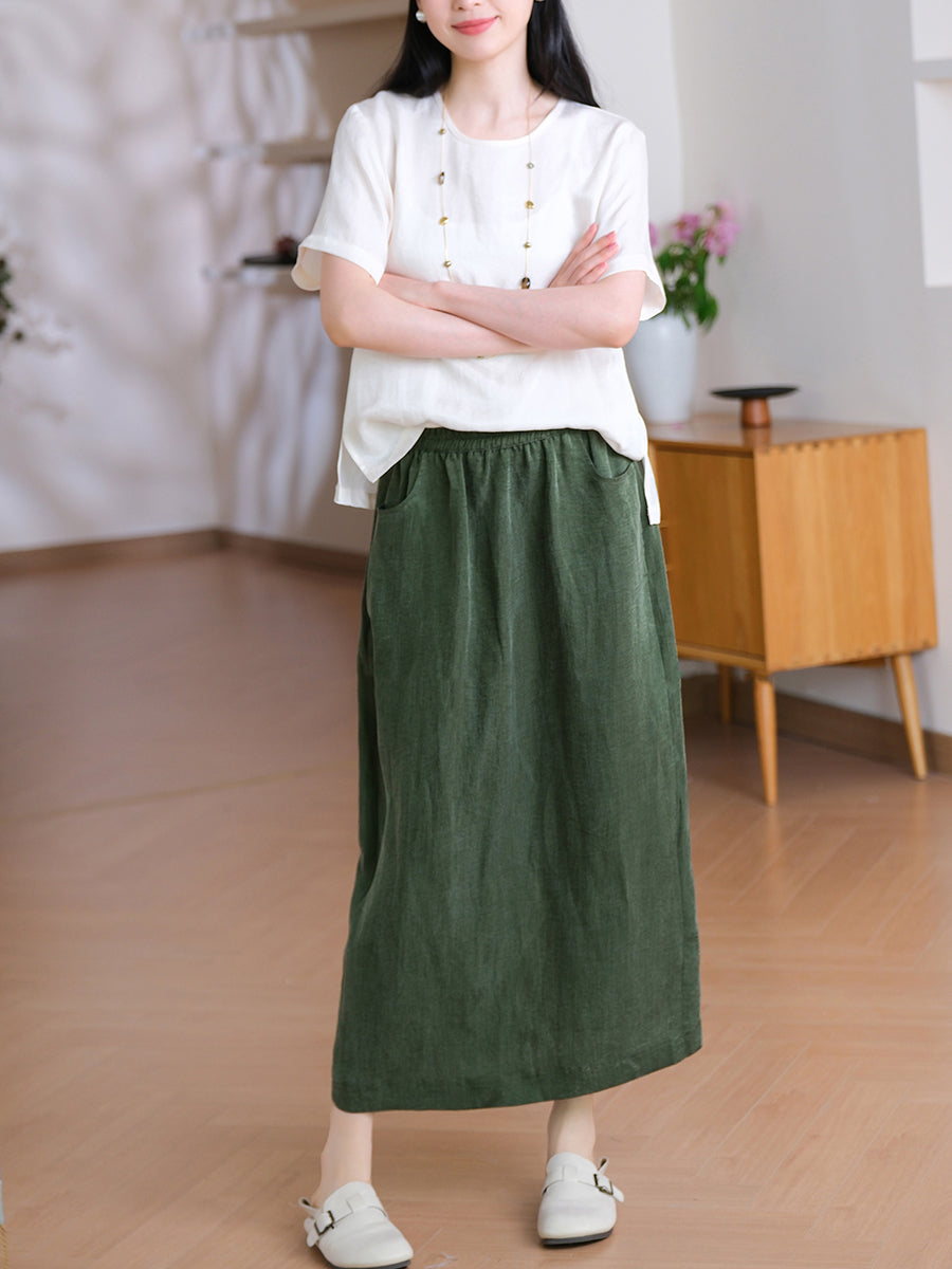 Women Pure Skirt Linen Summer Color Straight