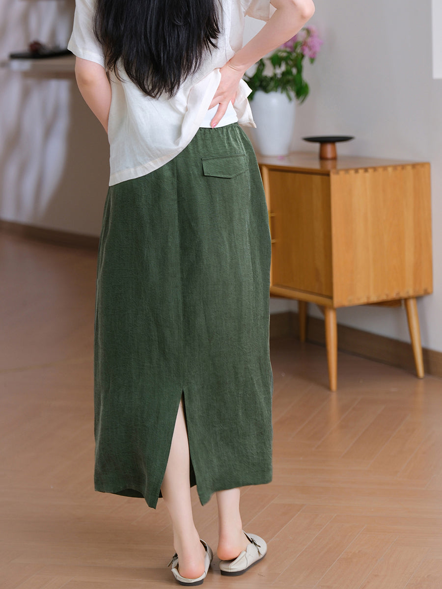 Women Pure Skirt Linen Summer Color Straight
