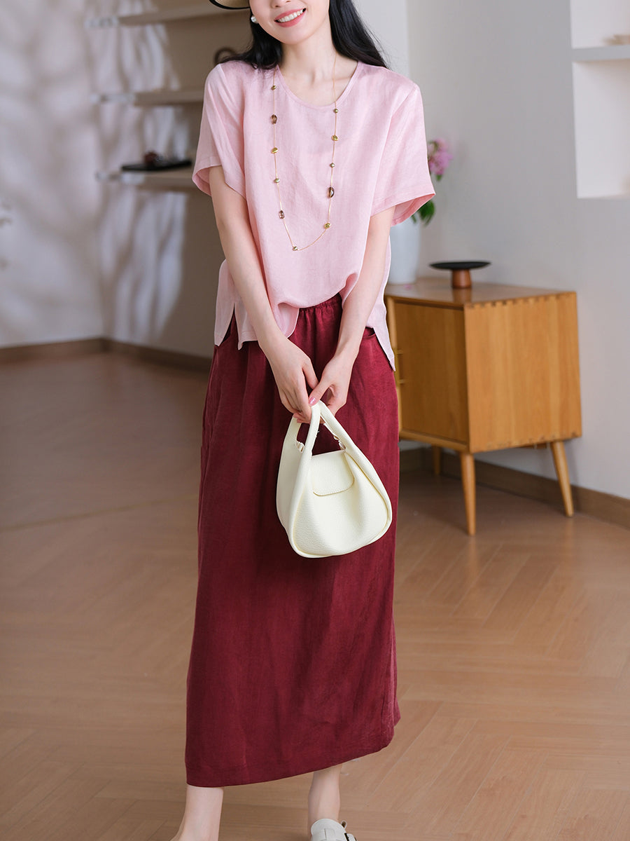 Women Pure Skirt Linen Summer Color Straight
