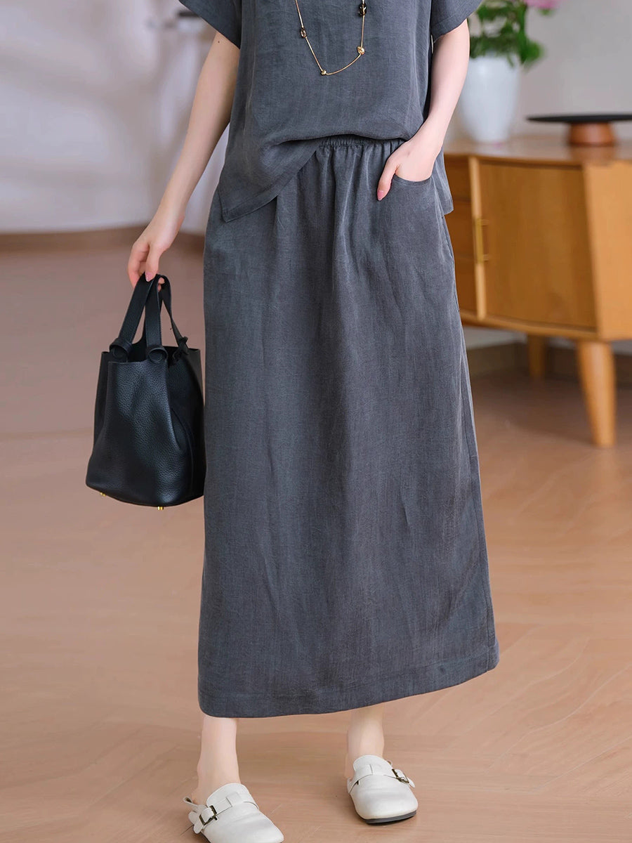 Women Pure Skirt Linen Summer Color Straight