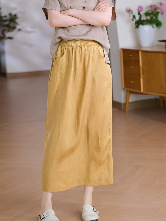 Women Pure Skirt Linen Summer Color Straight