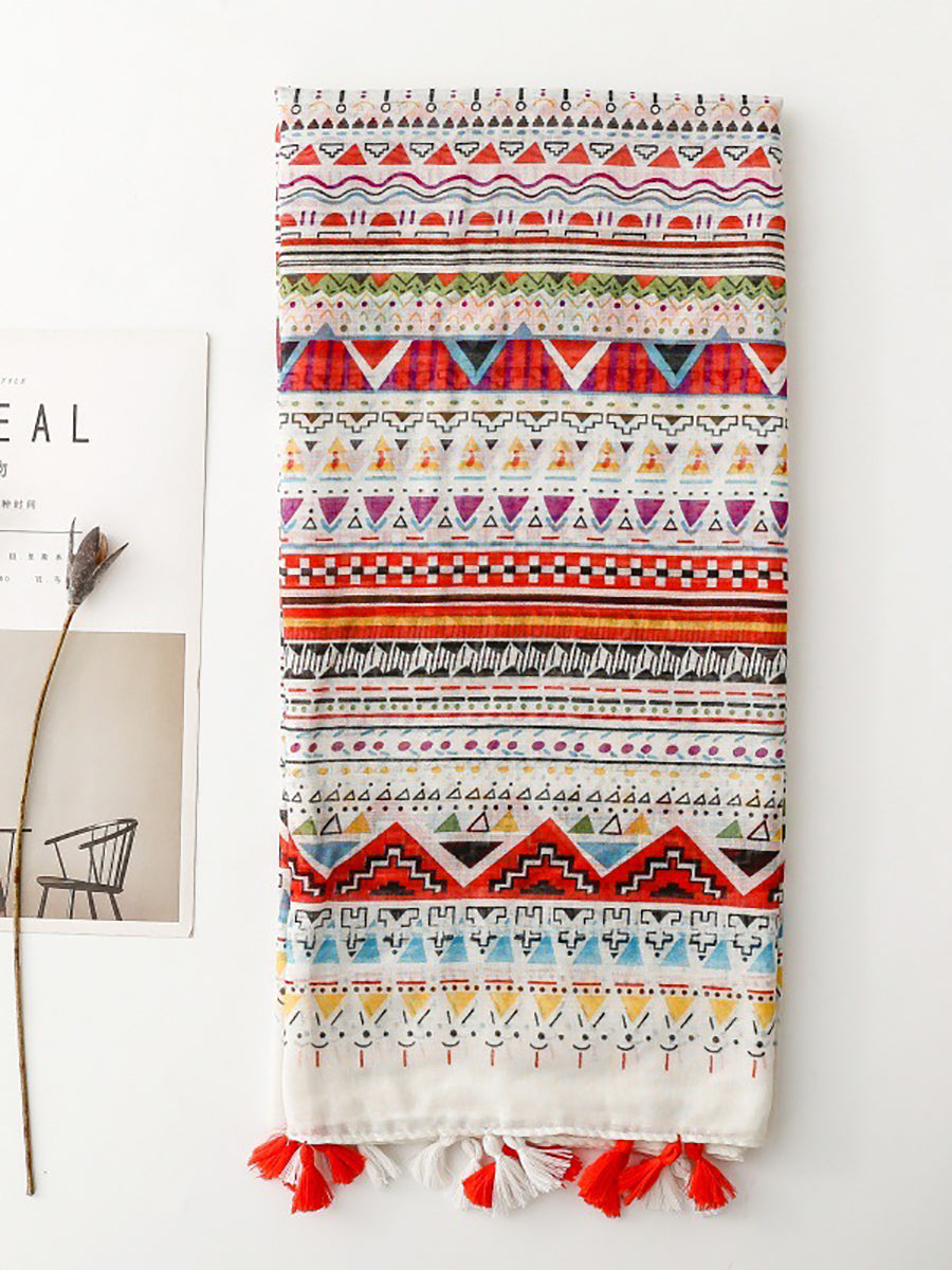 Scarf Print Bohemia Women Shawl Tassel Geometric