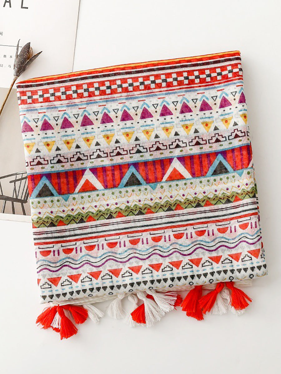 Scarf Print Bohemia Women Shawl Tassel Geometric