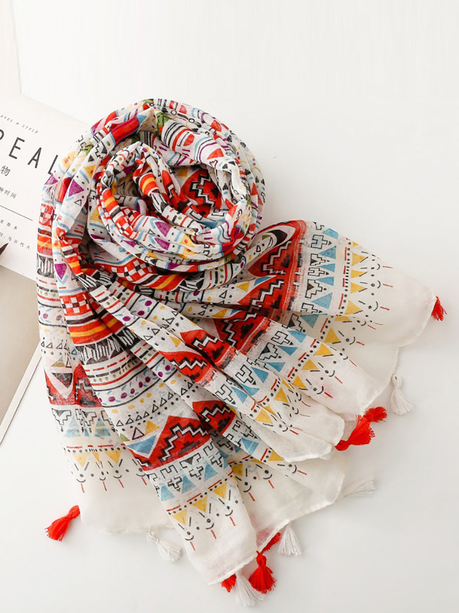 Scarf Print Bohemia Women Shawl Tassel Geometric